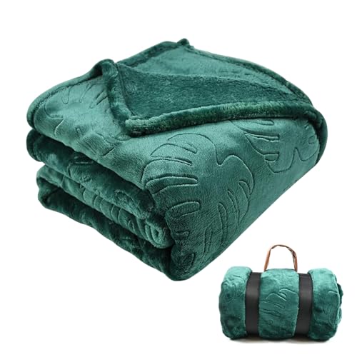 Soft Flannel Fleece Throw Blanket - 50x70 Inch,Dark Green | Cozy Warm Leaves Textured Plush Blanket for Couch Sofa Bed,Decorative Plant Patterned Throw Blanket All Season Use - color: Green, size: 50 X 70 Inches