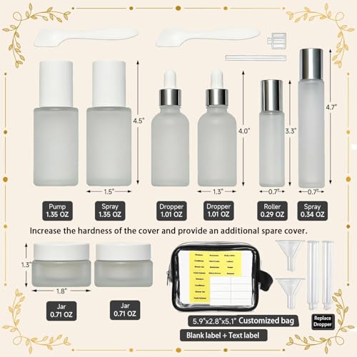 18-Pack Glass Travel Bottles Set, 1.35/0.7/1 oz TSA Approved Containers with Pump Spray, White Small Bottles for Toiletries, Makeup, Skincare - color: White-frosted glass