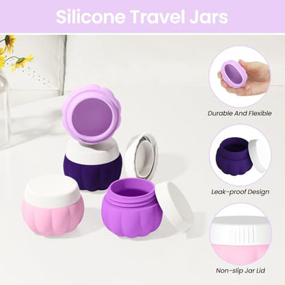 Redfly Travel Containers for Toiletries, TSA Approved Travel Size Containers, Silicone Jars for Creams, Leak-proof Essentials with Lid for Cosmetic