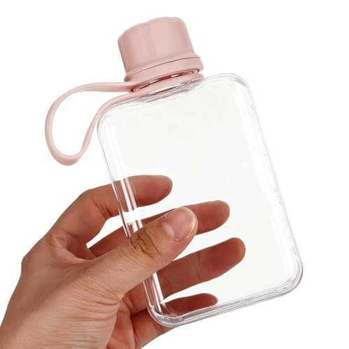 8.2 oz/240 ml Flat Travel Water Bottle, BPA Free Tritan Reusable Plastic Water Bottles Square Plastic Flask Pocket for Camping, Fitness, Outdoor Sports, Fits Purse and Pocket（Pink） - color: Pink