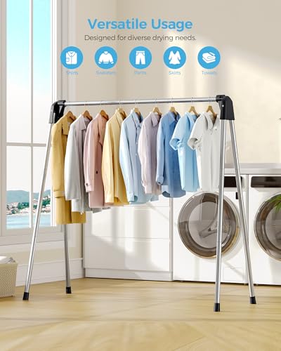 APEXCHASER Clothes Drying Rack Foldable, Stainless Steel Laundry Drying Rack Collapsible, Clothes Hanger for Sweater Baby Clothes Towel for Indoor & Outdoor, Portable Clothes Airer for Travel - size: 48 inch New