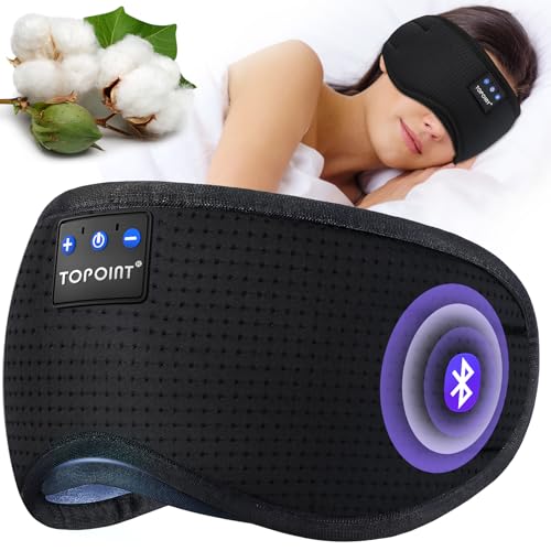 TOPOINT Sleep Mask Headphones Bluetooth Wireless 5.4, Breathable Cotton Eye Mask for Sleeping Side Sleepers Travel Music Headsets with Microphone Handsfree Men Women - color: Black, style: Breathable