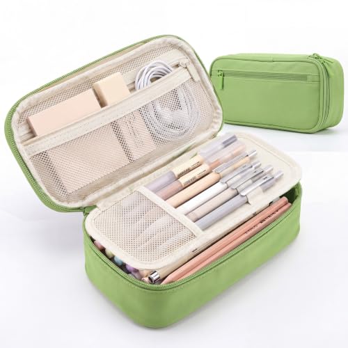 WEMATE Pencil Case, Large Storage Organizer, Makeup Bag, Teacher Must - have, Big Pencil Pouch, Marker Case for College - color: Light Green