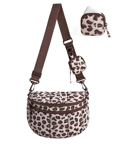BAGSMART Small Crossbody Bags for Women, Puffer Cute Bum Bag with Pouch, Quilted Purse for Daily Travel College - color: Leopard, size: 4.6L