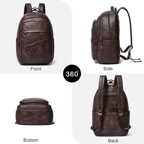 LATMAP Backpack for Women Men - Vegan Leather Backpack Purse Travel Carry-on Bag College Bookbag Work fits 16.5" Laptop, Coffee - color: Coffee