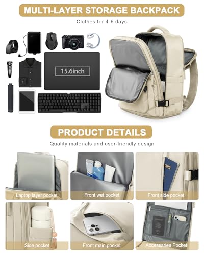 VGCUB Large Travel Work Business Backpack Carry on flight Approved 17 Inch Laptop Backpack for Women Men with Laptop Compartment Mochila de Viaje,Beige | Travel - color: A2-beige, style: Large