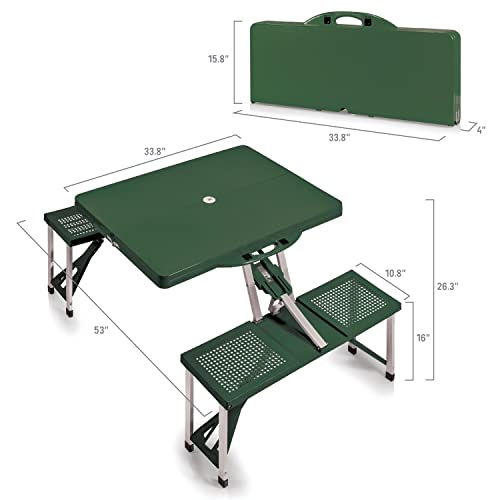 Picnic TIME Portable Folding Picnic Table with Seats for 4, Collapsible Aluminum Table with Benches & Umbrella Hole, Lightweight Foldable Table for Camping, Travel, Backyard, Tailgating | with Umbrella Hole - color: Hunter Green
