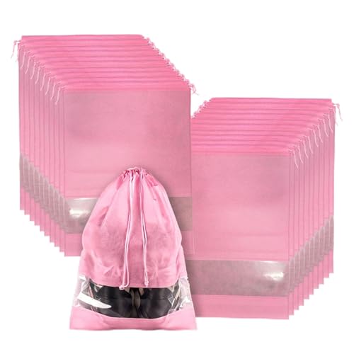 20 Pack Shoe Bags for Travel, 17" x 12.6" Drawstring Shoe Organizers with Clear Window, Breathable Non-Woven Dustproof Pouches for Luggage & Closet (Pink) - color: Pink