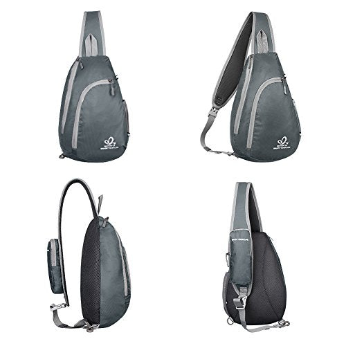 WATERFLY Crossbody Sling Bag Small Water Resistant Backpack Lightweight Shoulder Chest Daypack for Men Women Hiking Travel - color: Gray