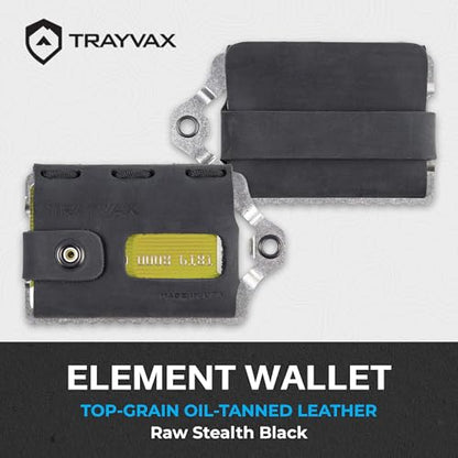 Trayvax Element Wallet, RFID Front Pocket Credit Card Holder with Money Clip, Minimalist Slim Leather Metal Wallet for Men and Women - color: Raw | Stealth Black