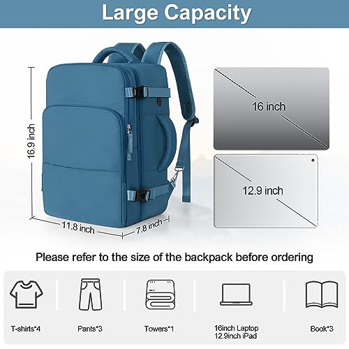 Sinaliy Travel laptop Backpack for Men Women, Personal Item Size Flight Approved, 16 Inch Laptop Bag with Multi-Pockets, College Computer Bag, Waterproof Carry On Backpack Casual Daypack Backpack - color: Deep Blue, size: Large
