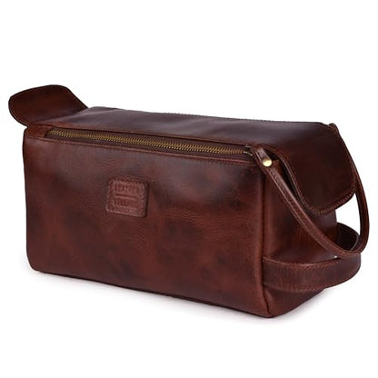 LEATHER VILLAGE Genuine Leather Travel Toiletry Bag - Water-Resistant Dopp Kit for Toiletries, Large Shaving Bag & Bathroom Organizer - Gift for Men & Women - Cherry Brown - color: Cherry Brown