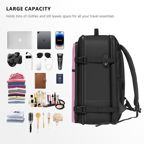 SUOCO Travel Vacuum Backpack with Portable Electric Pump, 45L Carry On Compression Seal Travel Backpack with Vacuum System, Traveling Packing Luggage Suitcase, Pink - color: Pink