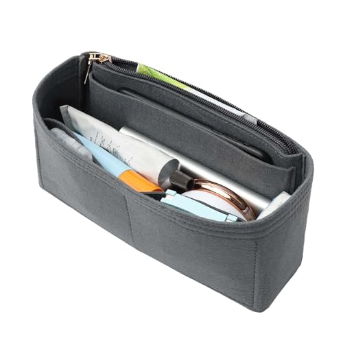 Surblue Purse Organizer Insert for Handbags, Felt Bag Organizer with Zippers Handbag Shaper Pouch for Classic 19 Flap Bag, Marmont, Onthego,（Grey, Slender S） - color: Grey, size: Slender S