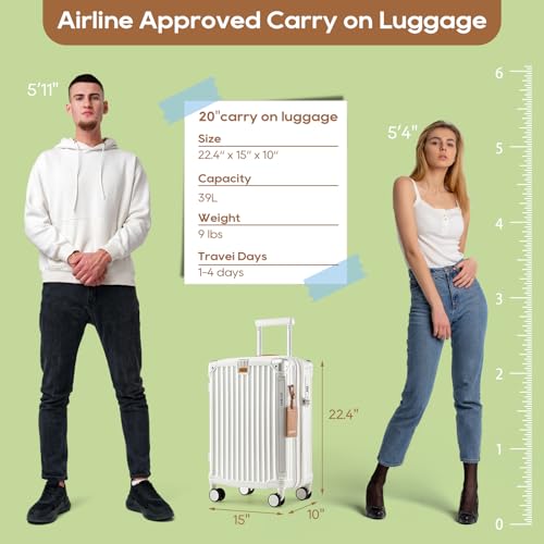Joyway Carry On Luggage, Expandable Suitcase with Smart Cup Holder and USB Port, 20 IN Hardside Checked with TSA Lock Spinner Double Wheels, White - color: White, size: Carry-On 20-Inch