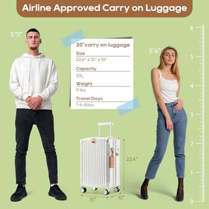 Joyway Carry On Luggage, Expandable Suitcase with Smart Cup Holder and USB Port, 20 IN Hardside Checked with TSA Lock Spinner Double Wheels, White - color: White, size: Carry-On 20-Inch