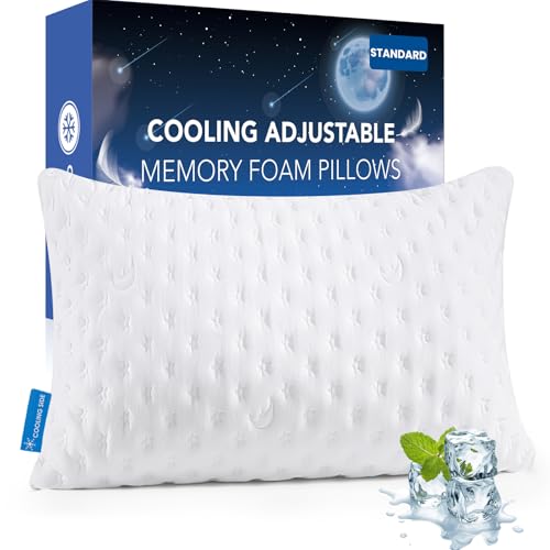 KUCEY Cooling Side Sleeper Pillow for Neck and Shoulder Pain, Luxury Shredded Memory Foam Curved Bed Pillows for Sleeping Set of 1- Adjustable Queen Size- Washable Cover Original White - color: Original White, size: Queen Size (1 pack)