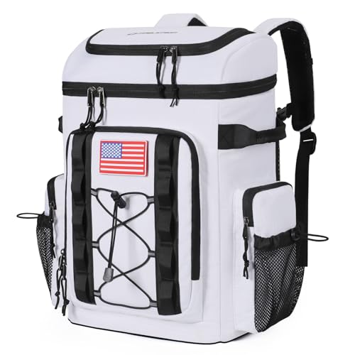 Maelstrom Backpack Cooler,Soft Lightweight Leakproof Cooler Backpack,Men Women 35/50 Can Insulated Cooler Bag,Keeps Hot/Cold for Up to 16 Hours,Perfect for Camping, Beach - color: White, size: 35 Can