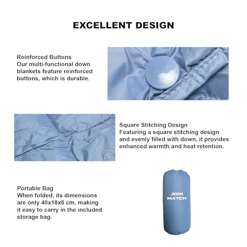 Ultralight Multi-functional Down Blanket, Wearable Shawl, U-Shaped Neck Pillow, Portable Bag for Camping & Office & Travelling (Blue) - color: Blue
