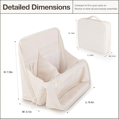 Abiudeng Standing Travel Makeup Bag Stand up Make up Bag Travel Toiletry Bag with Multiple Compartments Large Capacity for Women Business Trips Fitness and Daily Commutes (White) - color: White