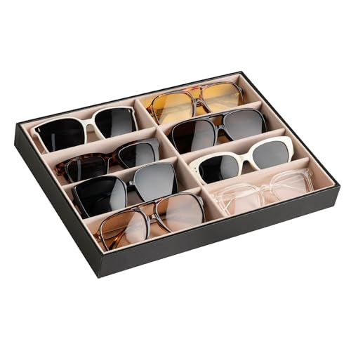 Frebeauty Sunglass Organizer,PU Leather Glasses Organizer,8-Slot Sunglasses Tray,Men's/Women's Sunglasses Box,Sunglass Case,13.3 x 9.6 x 1.5 Inches,Eyeglass/Eyewear Display Tray(Black) - color: Black, size: No Lid
