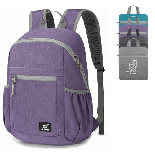 SKYSPER Anti Theft Hiking Backpack, 18L RFID Packable Travel Daypack, Lightweight Foldable Back Pack for Walking Daytrip - color: Purple