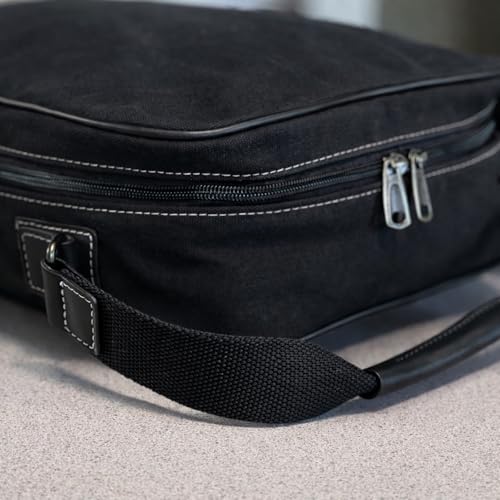 Lumberjack Plaid Golf Shoe Bag - Canvas and Leather, Large Travel Organizer for Men and Women, Breathable Sneaker Carrier (Black)