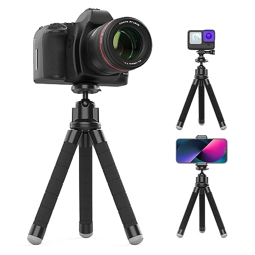 UBeesize Flexible Tripod with Quick-Release Plate for Camera and Cellphone, Mini Tripod Stand with Remote and Clip for Video Recording, Vlogging, Compatible with Smartphones,Gopro, Webcam - color: Black, style: With Quick-Release Plate