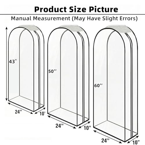 Clear Garment Bags for Hanging Clothes 3-piece set(43,50,60) inches Storage Bags With Zipper for Shirts, Suit,Jackets,Coats,sweater,Long Dresses,wedding,gowns,etc. - size: 43+50+60inch