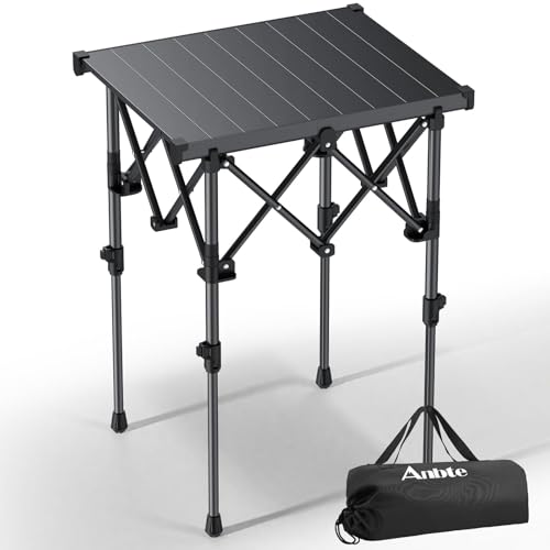 Anbte Folding Camping Table, 2 Height Adjustable Small Camping Side Table Aluminum Roll Top with Carry Bag, Stable X-Frame for Outdoor Cooking, Tailgating Picnic BBQ RV Travel, 20”x16”, 264lbs Load - color: Black, size: 19.8"L x 16.1"W x 27.5"H (2 heights