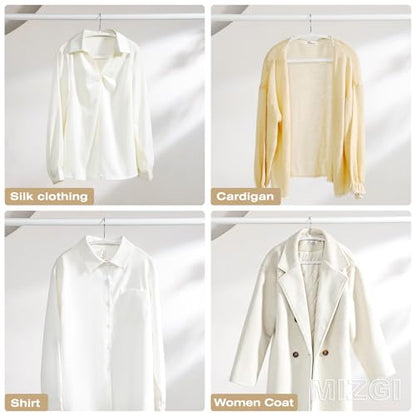 MIZGI 50 Pack White Velvet Hangers - No Shoulder Bumps, Heavy Duty Non-Slip Chrome Hooks for Jackets, Coats, Pants - color: White/Upgraded