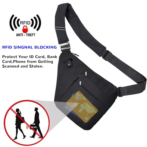 VADOO Sling Bag - Anti-theft Crossbody Shoulder Bag for Men and Women - color: Black-rfid
