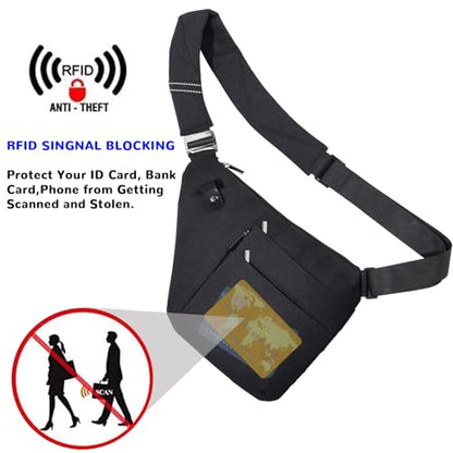 VADOO Sling Bag - Anti-theft Crossbody Shoulder Bag for Men and Women - color: Black-rfid