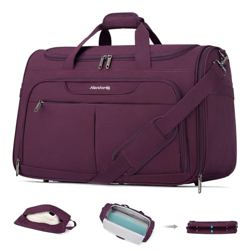 Hanke Carry On luggage Bags for Travel, Large Foldable Duffle Bag for Travel, Softside Lightweight Travel Bag Carry On Bags for Airplanes Women, Travel Tote Bags for Women Men.（Purple） - color: Purple, size: Ultra Carry-On