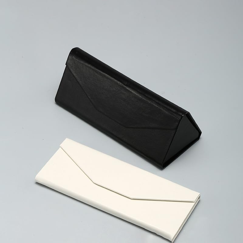 Portable Leather Glasses Case Anti-pressure Glasses Bag Coin Purse Storage Bag Suitable for Men and Women - color: Folding Black
