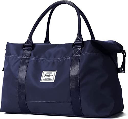 Dark Blue Sport Travel Duffle Bag Large Gym Tote Bags for Women, Weekender Carry on Bags for Airplane, Ladies Beach Overnight Waterproof Luggage Bags with Wet Pocket - color: Dark Blue