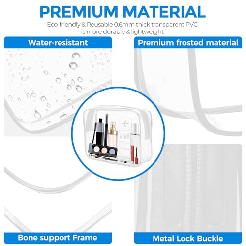 AURUZA 2 Pack Travel Toiletry Bag, Clear Makeup Bag, TSA Approved Cosmetic Bag with Zipper, Clear Organizer Carry on Bag for Women, PVC Cosmetic Pouch - color: White