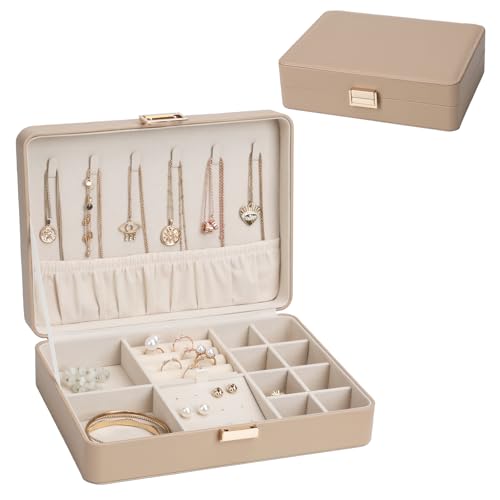 Leather Jewelry Box Elegant Small Jewelry Chest for Women Gift Box for Necklace, Ring, Earring Storage Portable Design for Travel & Home Use Apricot - color: Apricot14