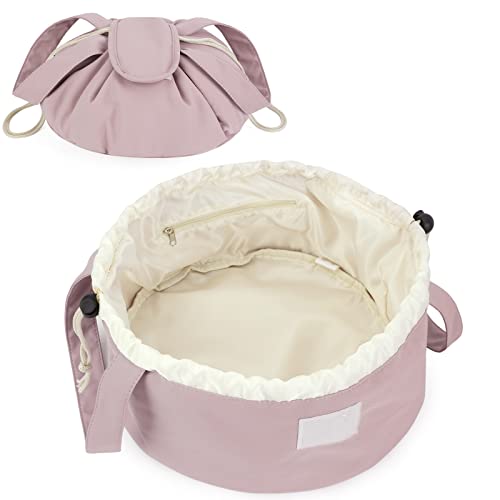 Narwey Barrel Drawstring Makeup Bag Pink Large Cosmetic Bag Make up Bags Toiletry Bag Travel Bags for Toiletries Organizer for Women Gift for Teen Girls (Dusty Rose) (Patent) - color: B-Dusty Rose