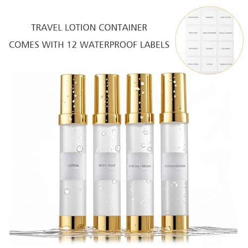 30ml 1oz travel bottles 4 pcs,Golds clear travel bottles,Airless pump bottles,DIY travel bottle set cosmetic containers Included， Gift Box，With labels,refillable cosmetic containers - size: 30 ML