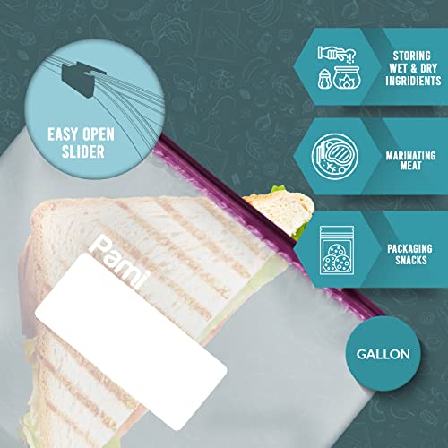 PAMI Leakproof Reusable Slider Freezer Bags with Expandable Bottom and Write-On Label, Thick Storage Bags (Gallon 40 Clear) - size: Gallon
