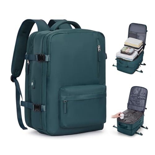 coofay Vacuum Backpack Travel with Pump Travel Backpack with Vacuum System Compression Backpacks for Traveling Easyvacpack Vacpack Backpacks Carry on Luggage - color: Peacock Blue, size: Extended-with Pump