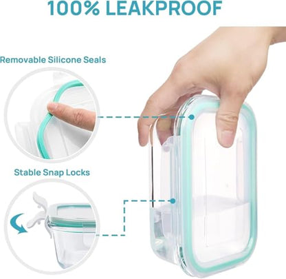 Vtopmart 8 Pack Glass Food Storage Containers with Airtight Lids, Glass Meal Prep Containers, Lunch Office Meal for Microwave, Oven, Freezer and Dishwasher, BPA Free - color: Green