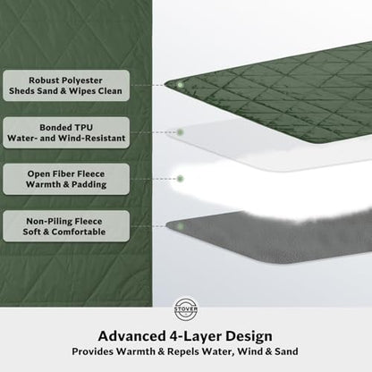 STOVER Large Waterproof Outdoor Stadium Blanket- Extra Thick Soft Fleece Camping Blanket for Travel, Picnics, Sports, Dogs 79"x55", Warm, Windproof, Sand-Proof, Lightweight, Packable (Game Day Green) - color: 01 - Game Day Green