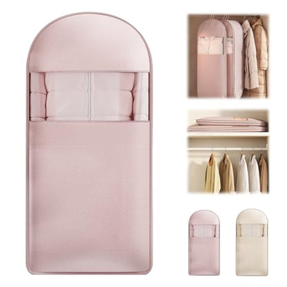 Space Saving Hanging Garment Bag with Self Compression Zipper, Thick Dustproof Garment Bags for Hanging Clothes, Space Saving Garment Bags with Compression Zip Technology (Pink, 51 * 23 * 6IN) - color: Pink