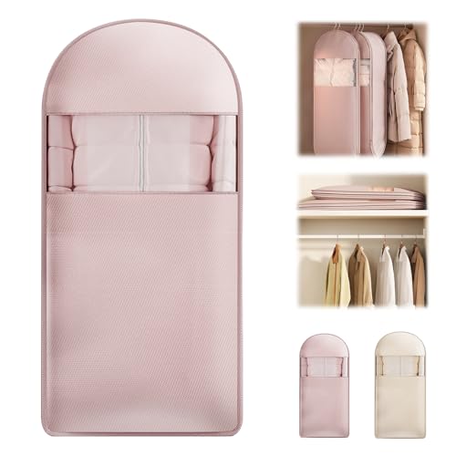 Space Saving Hanging Garment Bag with Self Compression Zipper, Thick Dustproof Garment Bags for Hanging Clothes, Space Saving Garment Bags with Compression Zip Technology (Pink, 51 * 23 * 6IN) - color: Pink