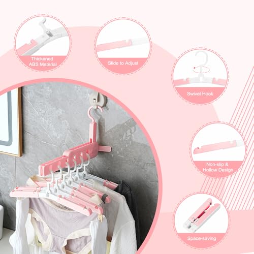Foldable Travel Hangers for Cruise, 6 Pack Portable Collapsible Hangers with Clips, Folding & Space-Saving Suitcase Hangers for Travel, (Pink-White) - color: Pink-white