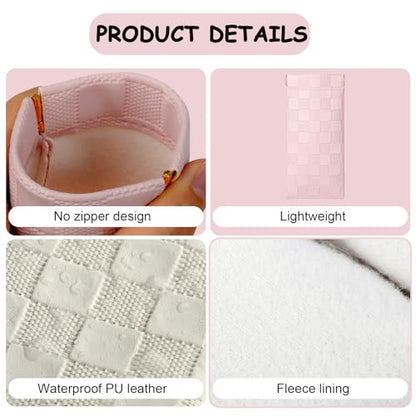 Sightor Sunglasses Case, 2 Pcs Soft Eyeglass Cases Checkered Sunglass Case Portable Squeeze Top Leather Glasses Pouch - color: White, Pink