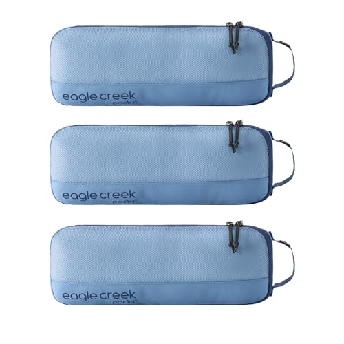 Eagle Creek Pack-It Reveal Slim Cube M/M/M Set - Minimalist Compact Travel Organizer for Hair Styling Tools, Belts & Small Items - Travel Accessories - Blue Dawn - color: Blue Dawn