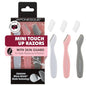 JAPONESQUE Mini Touch Up Razors - Travel Size Dermaplaning Tool Set - 3 Piece Mini Travel Razor Kit, One Blade Fixed Dermaplane Razor For Women